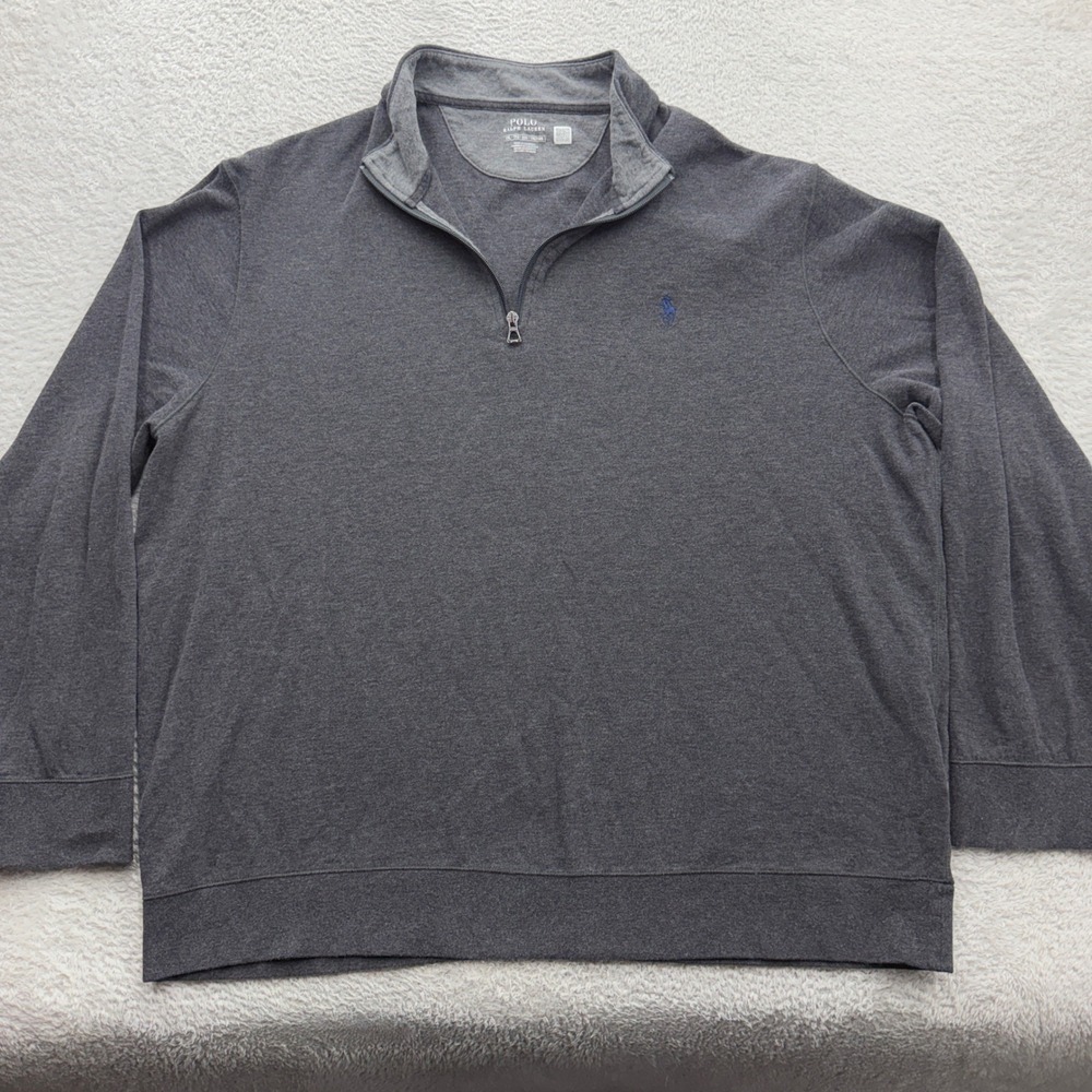 Polo Ralph Lauren Mens XXL Heather Gray Quarter Zip Pullover Sweater Knit Logo